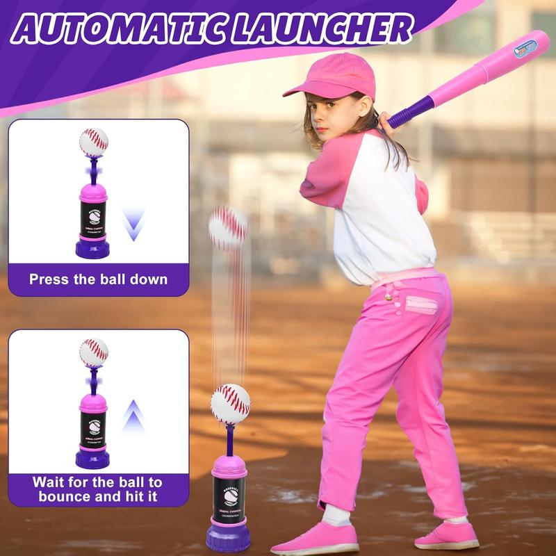 3-in-1 Baseball Set for Kids 3-13: Hanging Tee + Fixed Batting Tee Stand + Ball Launcher + 6 Softballs + Baseball Bat for Toddler Boys Girls 3 4 5 Year Old Teeball Hitting Tee Kit Toys