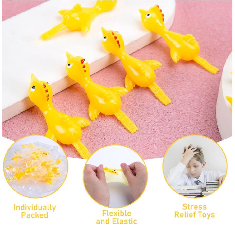 POPLAY 42PCS Flying Chicken Slingshot, Flicking Rubber Chickens Sling Shot Funny Gag Gifts