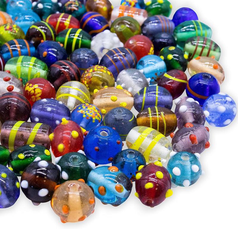 100 Assorted Glass Beads for Jewelry Making Adults, Bulk Glass Beads for Crafts, Lampwork Murano