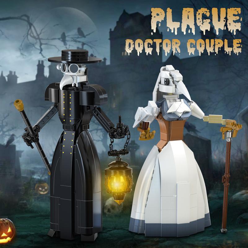 Classic Plague Doctor Couple Figure Building Blocks Set, Perfect Halloween Toys and Gifts for Fans and Kids (500 pcs)