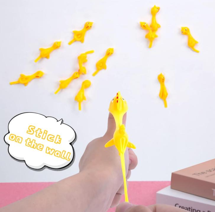 POPLAY 42PCS Flying Chicken Slingshot, Flicking Rubber Chickens Sling Shot Funny Gag Gifts