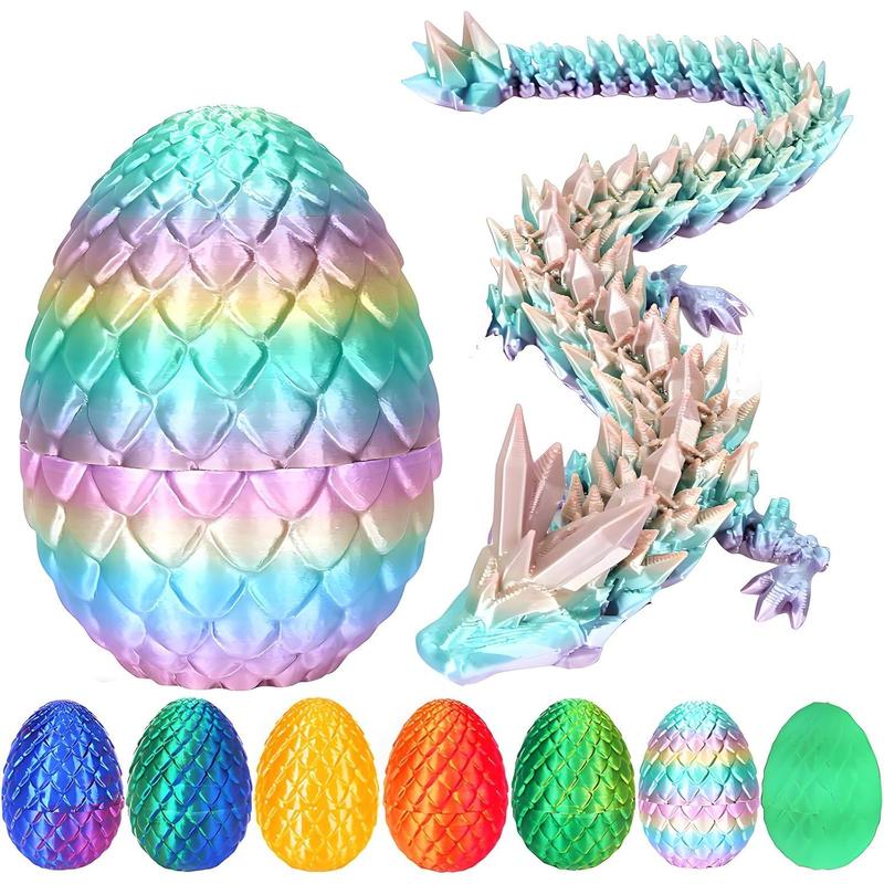 3D Printed Dragon Egg, Mystery Crystal Dragon Egg Fidget Toys Surprise, Easter Eggs Articulated Crystal Dragon Eggs with Dragon Inside (Rainbow Color)