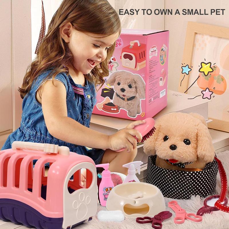 13Pcs Dog Toys for Kids Girls, Walking Barking Electronic Interactive Stuffed Dog Plush with Carrier & Accessories Toys Pretend Play Puppy Pet Care Playset, Gifts for Little Girls 3 4 5 6 Year Old