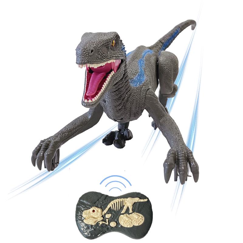 Remote Control Dinosaur Toys for Boys Kids Girls 3 4 5 6 7 8 Years Old Electronic RC Robot Toy LED Lightup Walking Roaring Velociraptor Jurassic Dino Rechargeable Raptor Blue Christmas Birthday Gifts rc dinosaur Dinosaur Toys