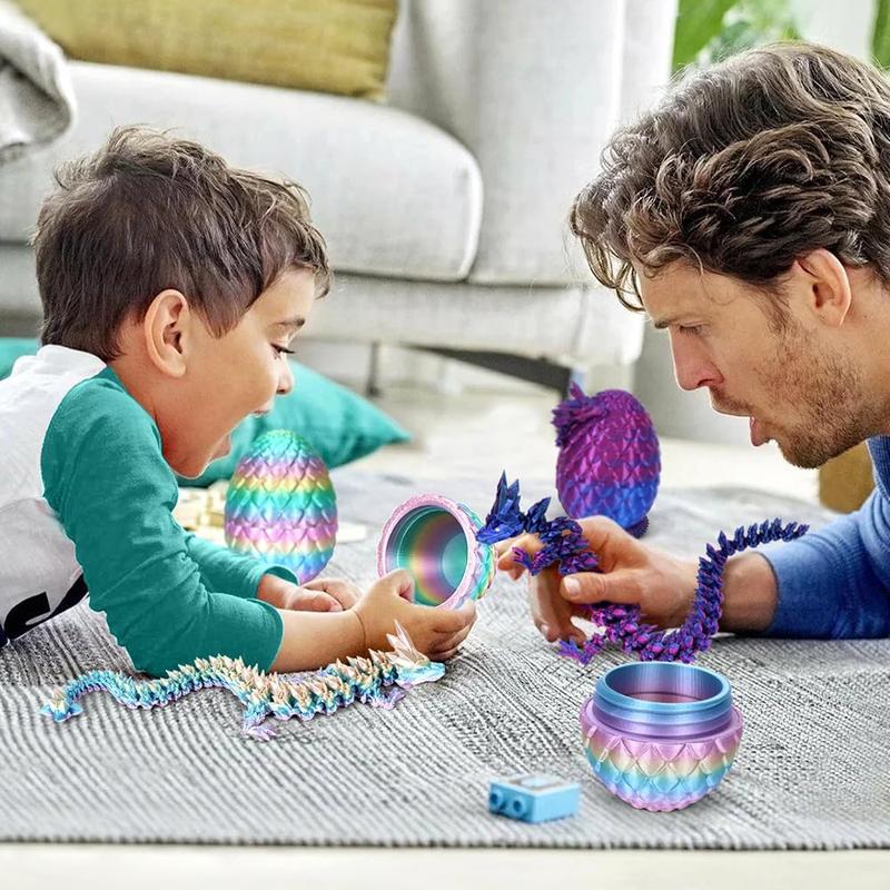 3D Printed Dragon Egg, Mystery Crystal Dragon Egg Fidget Toys Surprise, Easter Eggs Articulated Crystal Dragon Eggs with Dragon Inside (Rainbow Color)