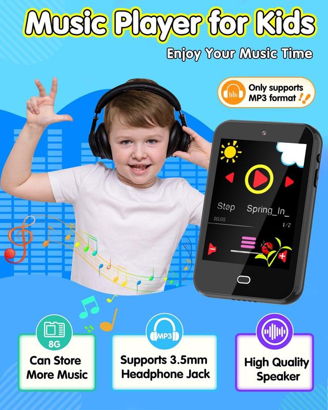 Kids Smart Phone Christmas Birthday Gifts for Boys Age 3-7 Kids Phone with Dual Camera Music Flashlight Alarm Pedometer Stories Sight Words Learning Toy for 3 4 5 6 Year Old Girl with 8G SD Card Black