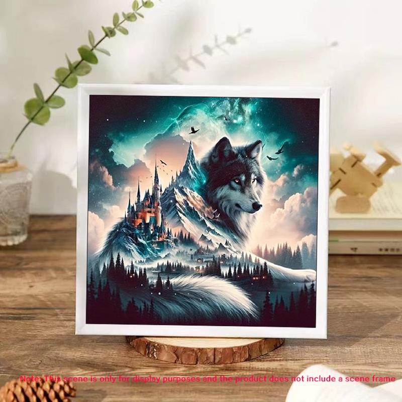 Wolf & Castle Pattern DIY Diamond Arts Colorful Painting Kit without Frame, DIY 5D Diamond Arts Colorful Painting Kit, Wall Art Decor for Home