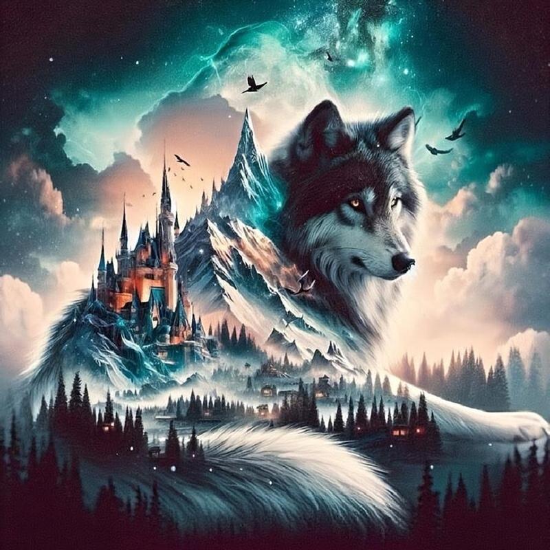 Wolf & Castle Pattern DIY Diamond Arts Colorful Painting Kit without Frame, DIY 5D Diamond Arts Colorful Painting Kit, Wall Art Decor for Home