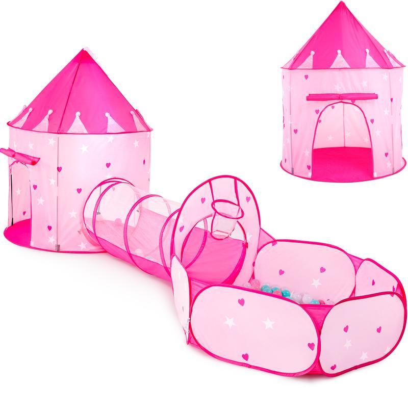 3-Piece Princess Play Tent Set for Girls – Includes Crawl Tunnel and Castle Tents for Indoor & Outdoor Fun (Without Balls) Game Large Princess