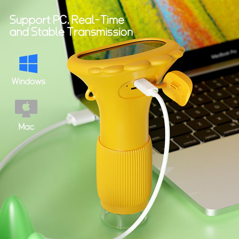 Digital microscope for children. Equipped with a 2 million pixel lens and lights. 1000X magnification. High-definition IPS screen. SD card storage. Can be connected to PC. 1080P resolution.