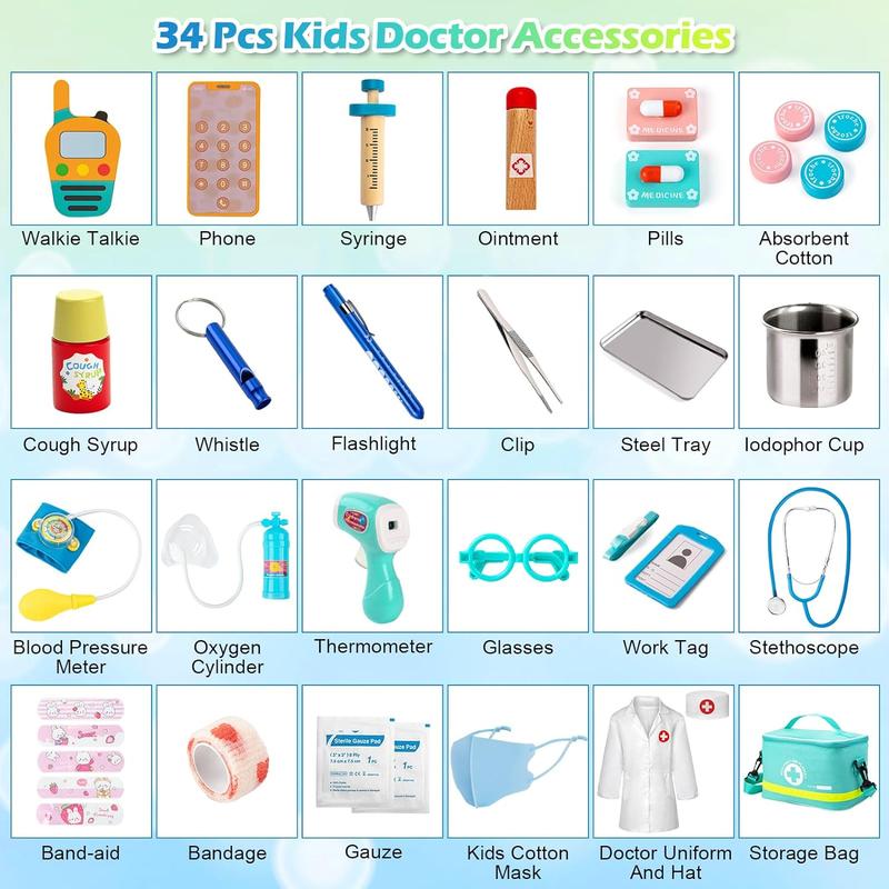 Sundaymot Doctor Kit for Kids, 34 Pcs Pretend Playset for Toddlers, Doctor kit for Toddlers 3-5, with Medical Bag, Stethoscope and Other Accessories, for Boys and Girls Fun Role Playing Game