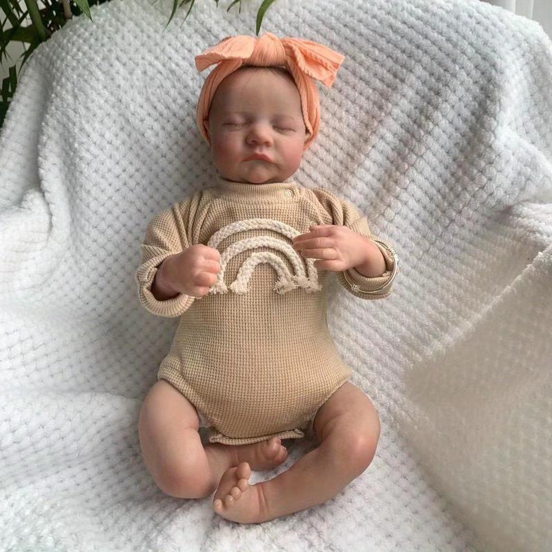 Realistic 48cm Soft Silicone Asleep Reborn Doll, Cute Newborn Doll with 3D-painting Skin and Visible Veins & Random Accessories, Gift for Kid, Christmas Gift