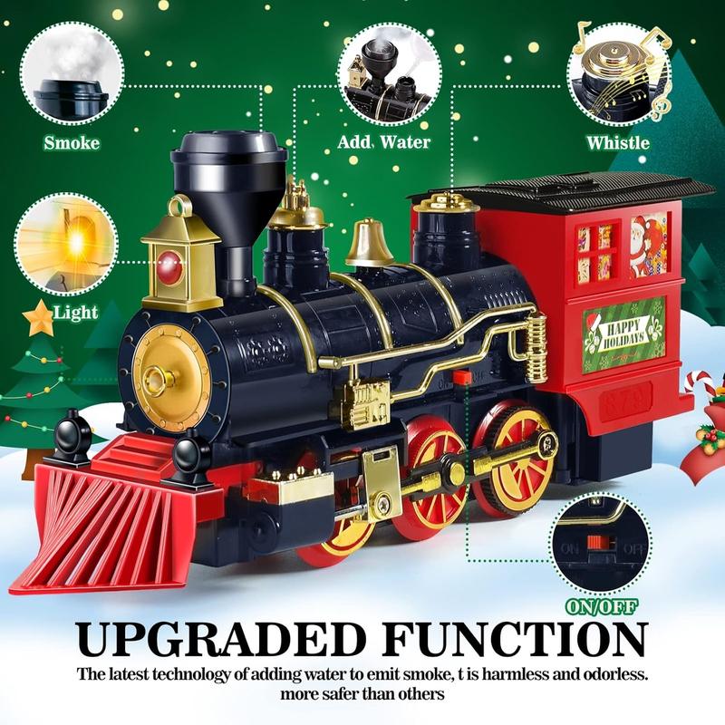 Train set, Christmas train set with steam, lights, and sound, electric train toys for boys and girls, Christmas train set under trees, gifts for children aged 3, 4, 5, 6, 7, and 8