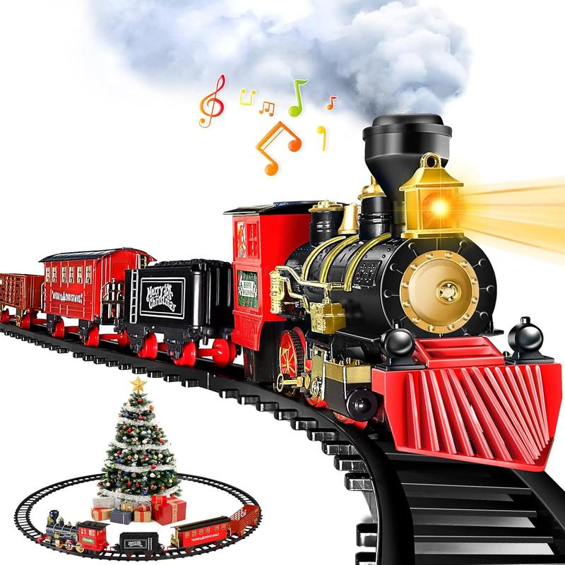 Train set, Christmas train set with steam, lights, and sound, electric train toys for boys and girls, Christmas train set under trees, gifts for children aged 3, 4, 5, 6, 7, and 8