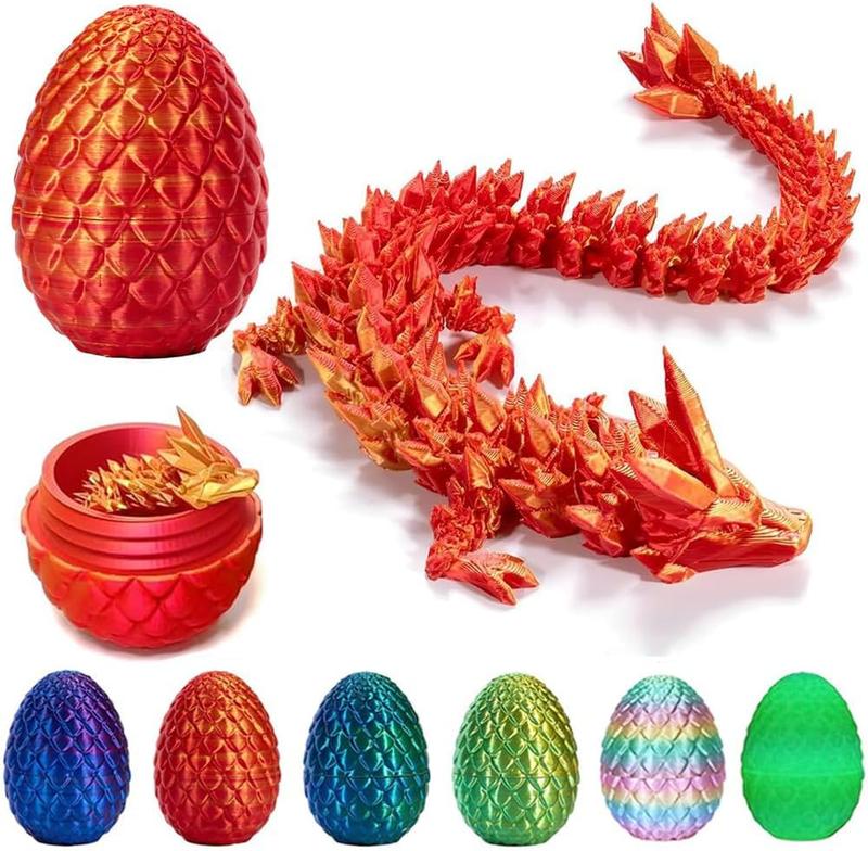 3D Printed Dragon Egg,12 Inch Crystal Dragon in Dragon Egg,SurpriseEgg,Articulated Dragon, Fidget Toys for Executive Home Office Decor,Tovs for Kids Gifts