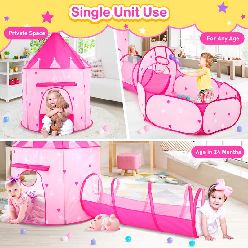 3-Piece Princess Play Tent Set for Girls – Includes Crawl Tunnel and Castle Tents for Indoor & Outdoor Fun (Without Balls) Game Large Princess