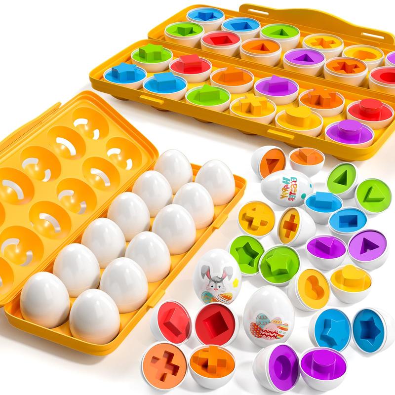 Christmas Gift Sensory Montessori Toys Gifts -12 Toy Eggs with Eggs Holder, Color Matching Eggs Shape Sorter for Kid