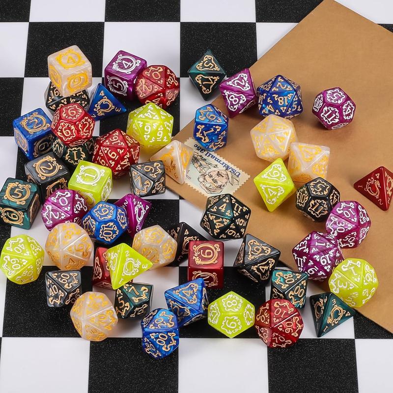 DND Dice Sets - 49pcs Polyhedral Dice, 7 Sets D&D Dice with Pouches, D4 D6 D8 D10 D% D12 D20 Dice for Dungeons and Dragons DND RPG  Table Games