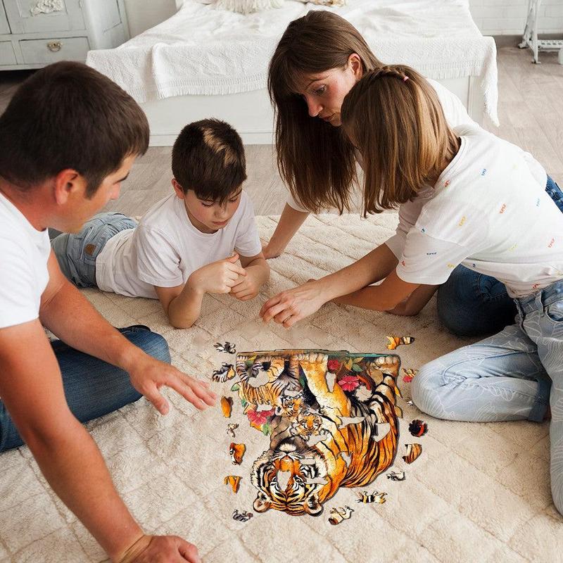 Tiger Family-2 Wooden Jigsaw Puzzle for Kids and Adults