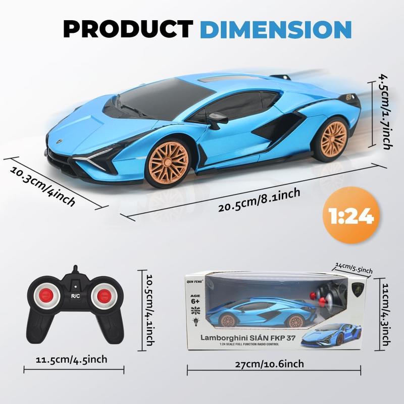 Remote Control Car 1:24 Officially Licensed 2.4GHZ Rc Cars Lambo Sport Racing Toy Car for Kids Boys 4-7 Years Blue