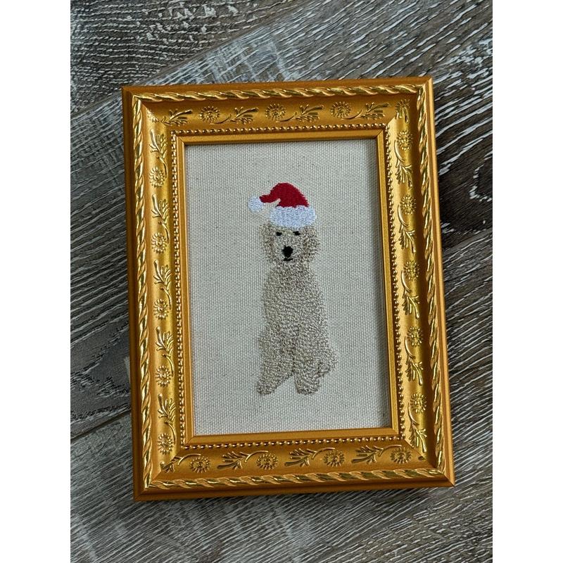 Santa Poodle Doodle Machine Embroidered and Framed! Other Designs and Breeds Available!