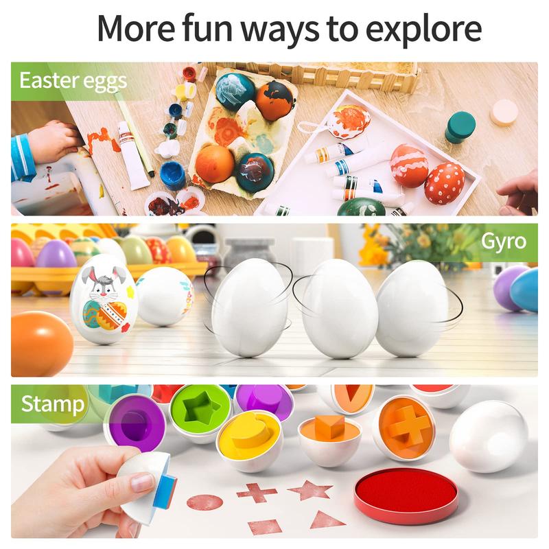 Christmas Gift Sensory Montessori Toys Gifts -12 Toy Eggs with Eggs Holder, Color Matching Eggs Shape Sorter for Kid