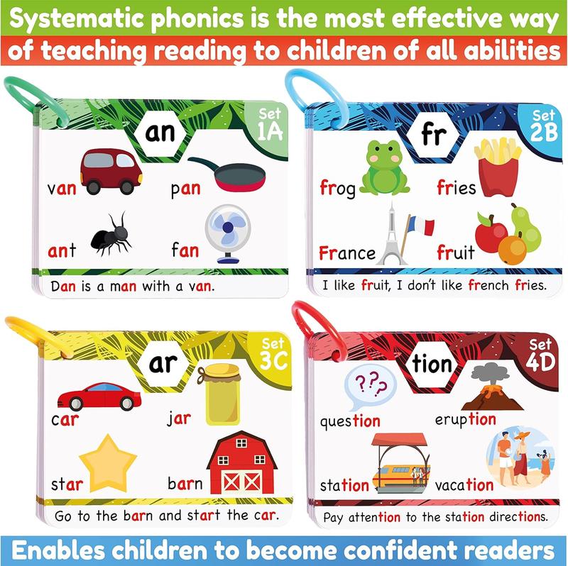 Phonics Flash Cards - Learn to Read in 20 Stages - Digraphs CVC Blends Long Vowel Sounds - Games for Kids Ages 4-8 Kindergarten First Second Grade Homeschool Educational Study Activity