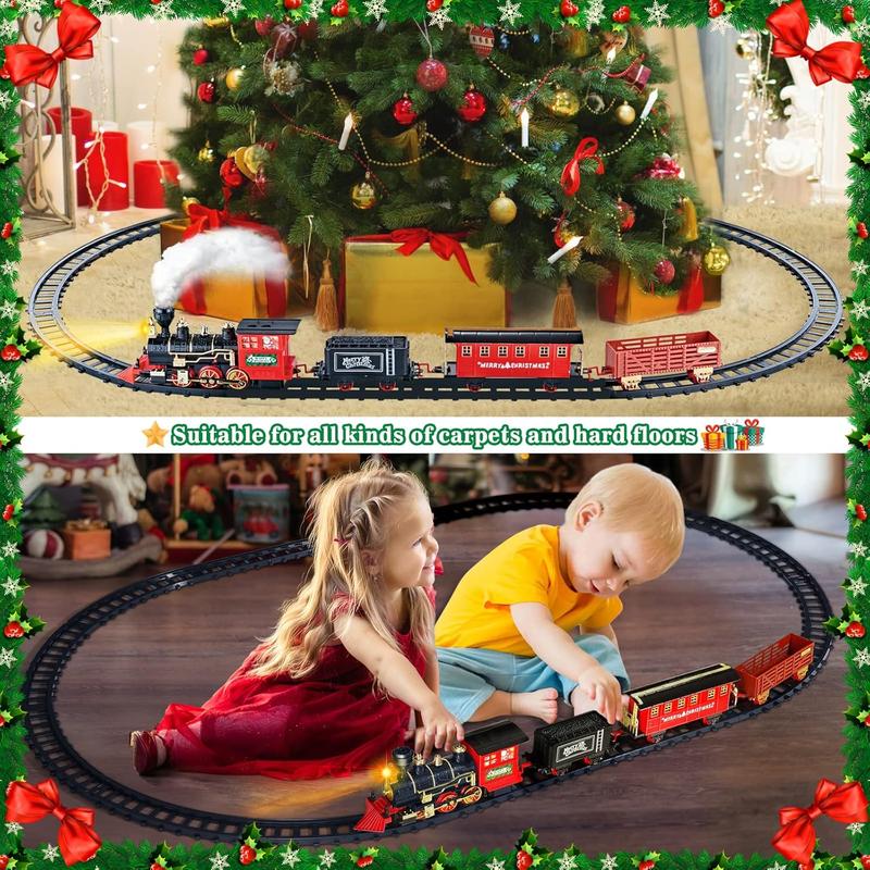 Train set, Christmas train set with steam, lights, and sound, electric train toys for boys and girls, Christmas train set under trees, gifts for children aged 3, 4, 5, 6, 7, and 8