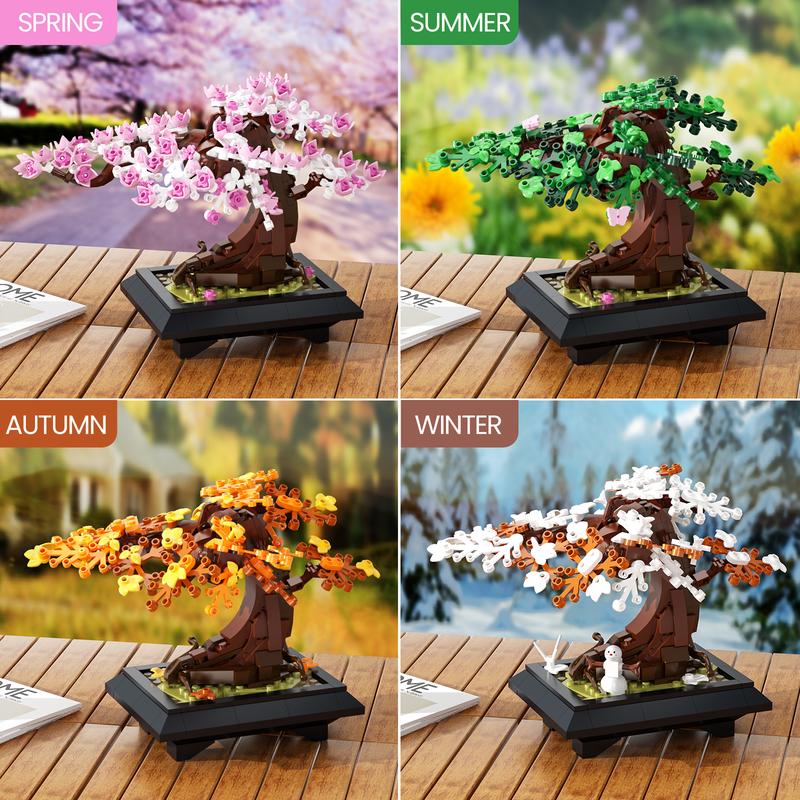 Cherry Blossom Flowers Building Set - 4 Seasons Bonsai Tree Building Block Toy 584PCS, Botanical Collection DIY Plant Home Office Decor for Adults Teens Kids 6+