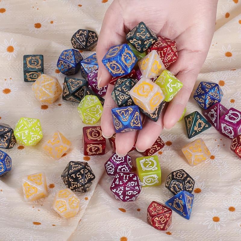 DND Dice Sets - 49pcs Polyhedral Dice, 7 Sets D&D Dice with Pouches, D4 D6 D8 D10 D% D12 D20 Dice for Dungeons and Dragons DND RPG  Table Games