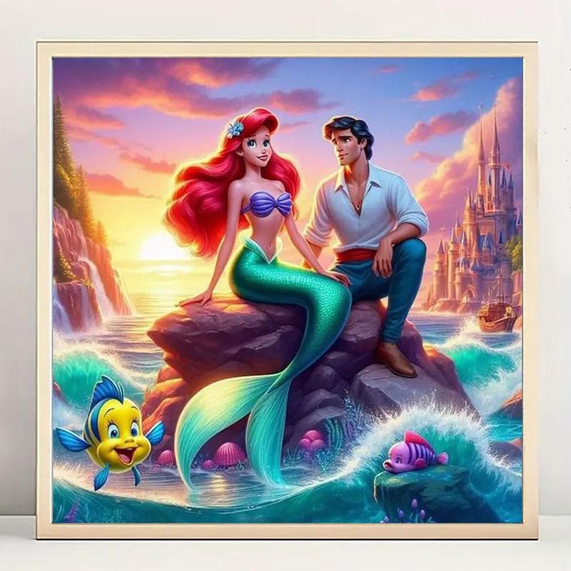 Disney Cartoon Mermaid Prince Pattern DIY Diamond Art Colorful Painting Kit without Frame, DIY 5D Diamond Arts Colorful Painting for Home Bedroom Wall Decor