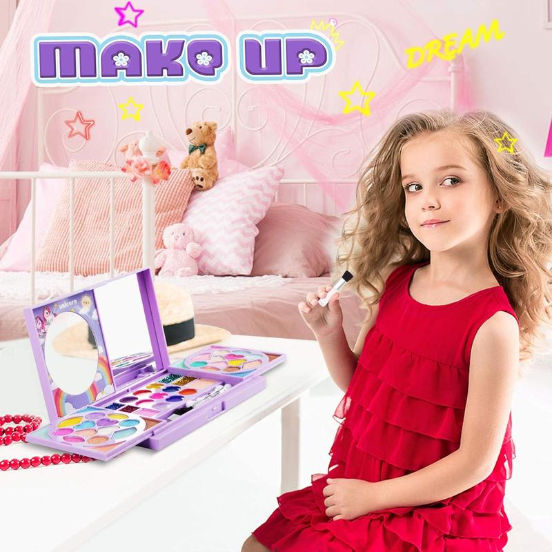 KIDCHEER Kids Makeup Kit for Girls Princess Real Washable Cosmetic 3+ Year Old Girl Birthday Gifts Pretend Play Toys for Girls 4-6, 6-8, 8-10 with Mirror - Non Toxic