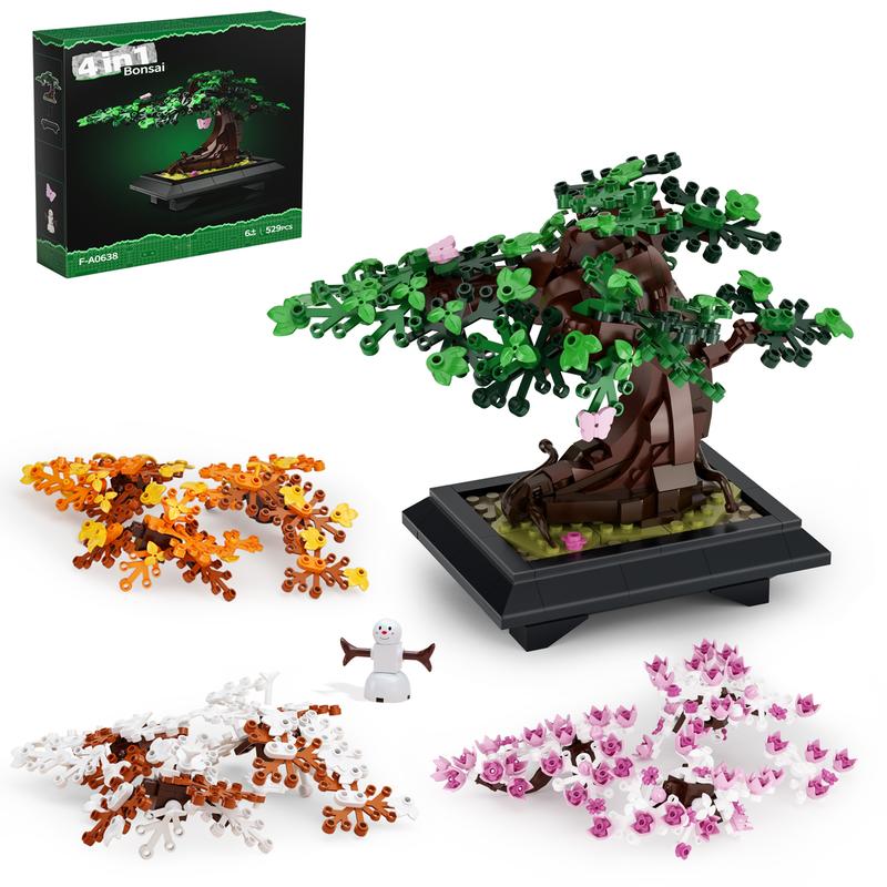 Cherry Blossom Flowers Building Set - 4 Seasons Bonsai Tree Building Block Toy 584PCS, Botanical Collection DIY Plant Home Office Decor for Adults Teens Kids 6+