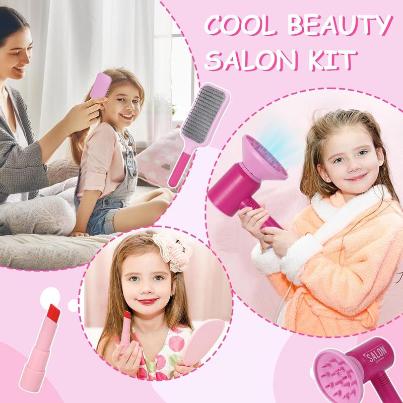 Beauty Salon Play Set with Vanity, Kids Hair Salon Girls Toys Pretend Play Makeup Sets