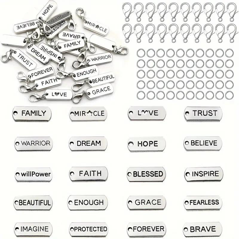 Mixed Shape Keychain Set, 100pcs set Vintage Letter Design Pendant, DIY Jewelry Making Accessories for Bracelet & Necklace