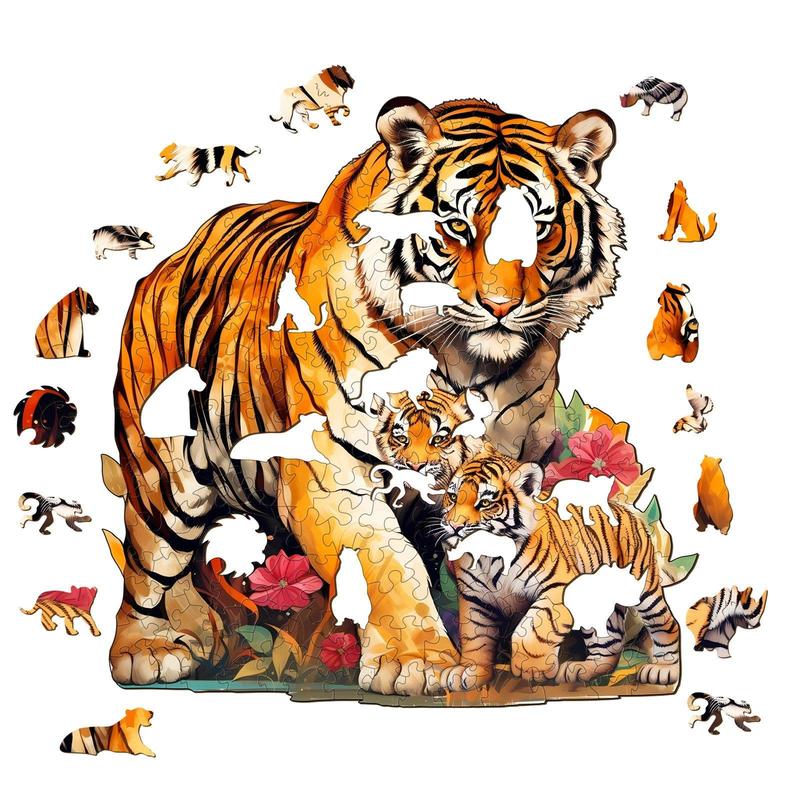 Tiger Family-2 Wooden Jigsaw Puzzle for Kids and Adults