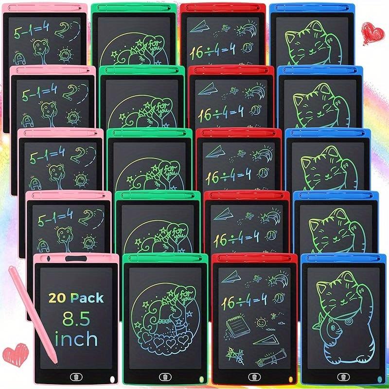 20 Pack LCD Writing Board For Kids, 8.5 Inches Doodle Board Reusable Board Screen Drawing Pad Erasable Painting Pads Educational Toy For 3-8 Years(Blue, Red, Green, Pink)