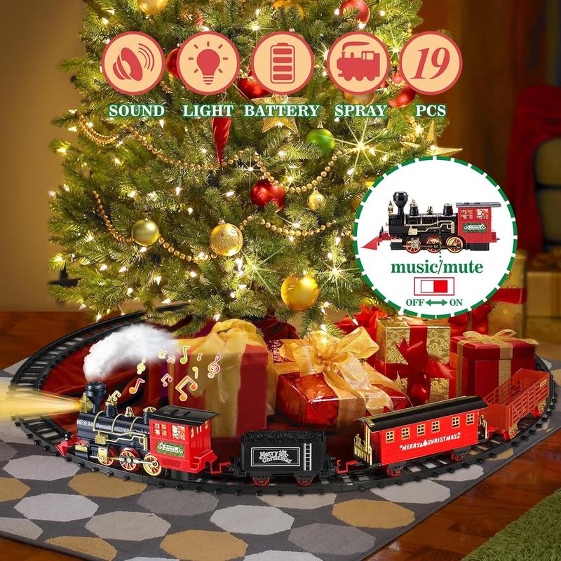 Train set, Christmas train set with steam, lights, and sound, electric train toys for boys and girls, Christmas train set under trees, gifts for children aged 3, 4, 5, 6, 7, and 8