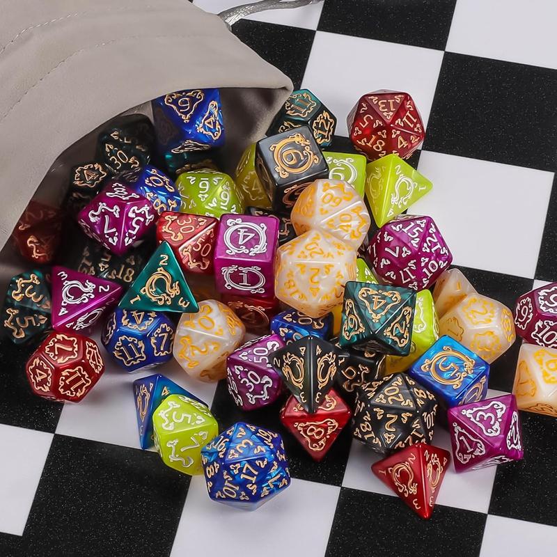 DND Dice Sets - 49pcs Polyhedral Dice, 7 Sets D&D Dice with Pouches, D4 D6 D8 D10 D% D12 D20 Dice for Dungeons and Dragons DND RPG  Table Games