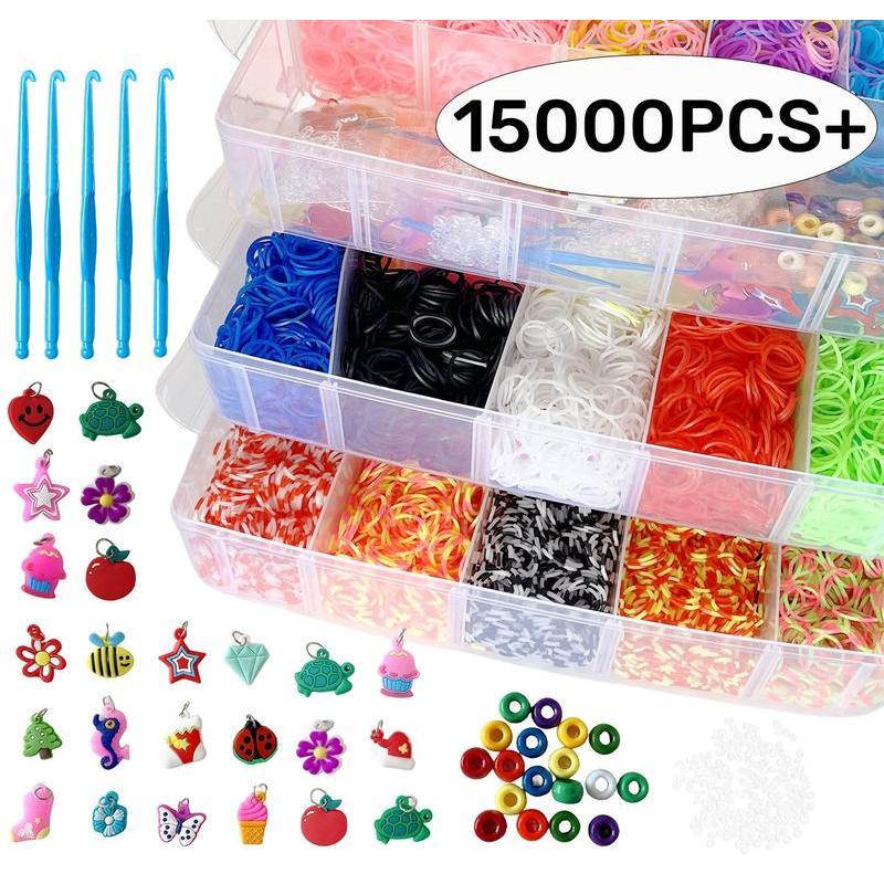 15000Pcs+ Rubber Band Bracelet Kit Loom Bracelet Making Kit Jewelry Art Craft Supplies for Kids Friendship Bracelet Girls Christmast Birthday Gift