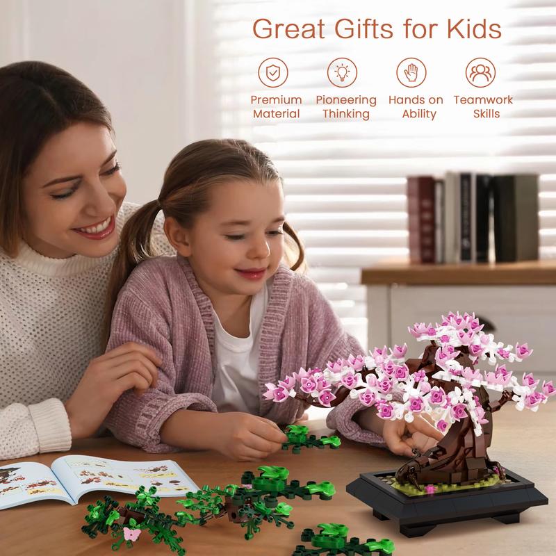 Cherry Blossom Flowers Building Set - 4 Seasons Bonsai Tree Building Block Toy 584PCS, Botanical Collection DIY Plant Home Office Decor for Adults Teens Kids 6+