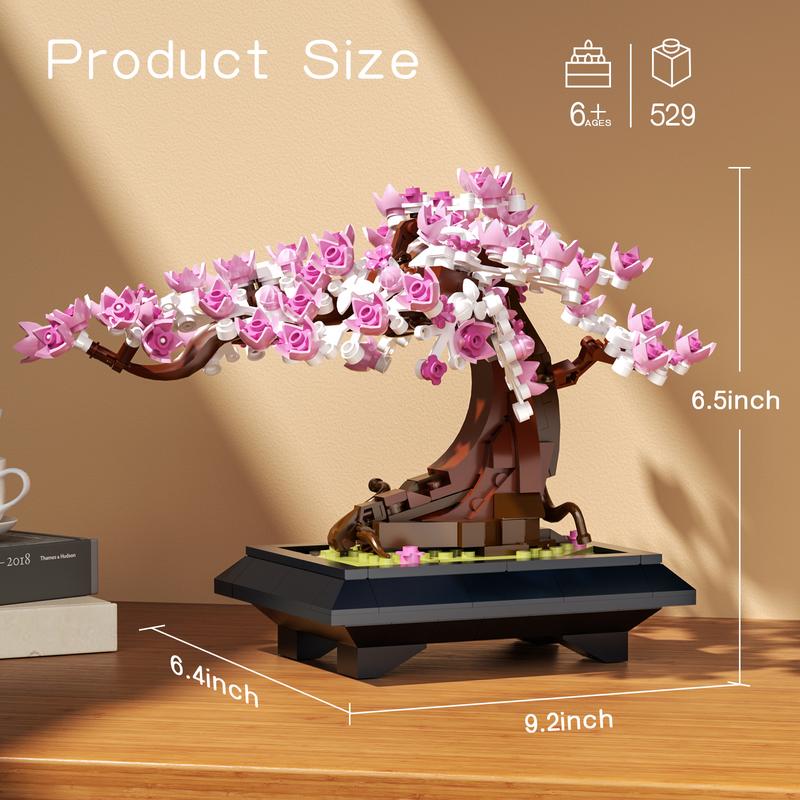 Cherry Blossom Flowers Building Set - 4 Seasons Bonsai Tree Building Block Toy 584PCS, Botanical Collection DIY Plant Home Office Decor for Adults Teens Kids 6+