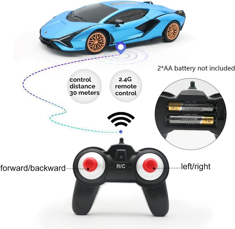 Remote Control Car 1:24 Officially Licensed 2.4GHZ Rc Cars Lambo Sport Racing Toy Car for Kids Boys 4-7 Years Blue