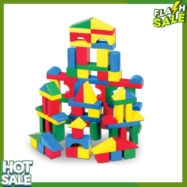 Melissa & Doug Wooden Building Blocks Set - 100 Blocks in 4 Colors and 9 Shapes