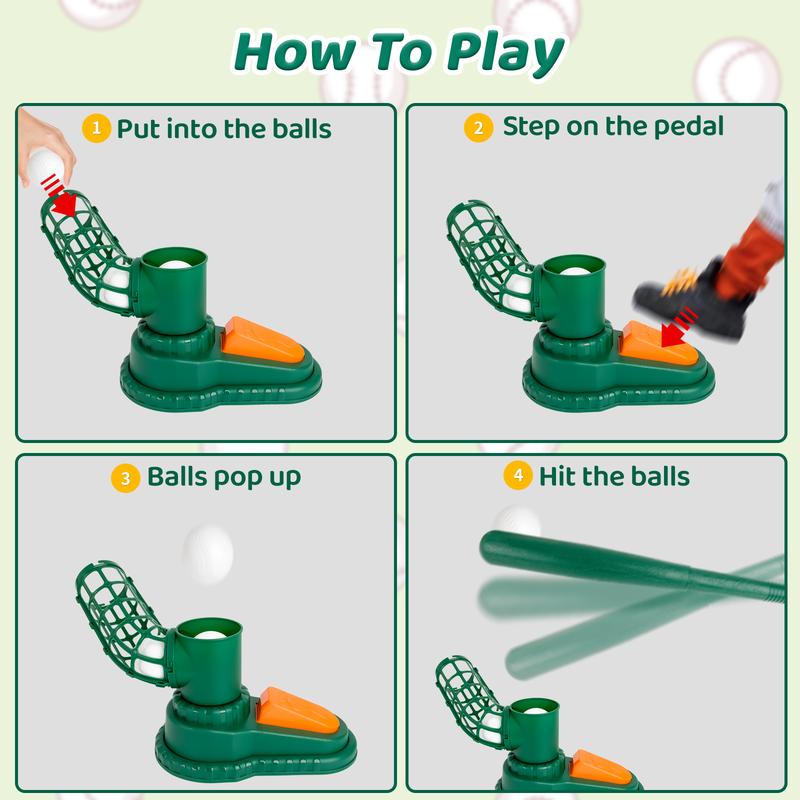 Kids Sports Baseball Pitching Machine for Toddlers 3-5 & 5-8 Baseball Batting Game with Collapsible Bat & 3 Balls, Outdoor Baseball Toy Gift for Boys & Girls