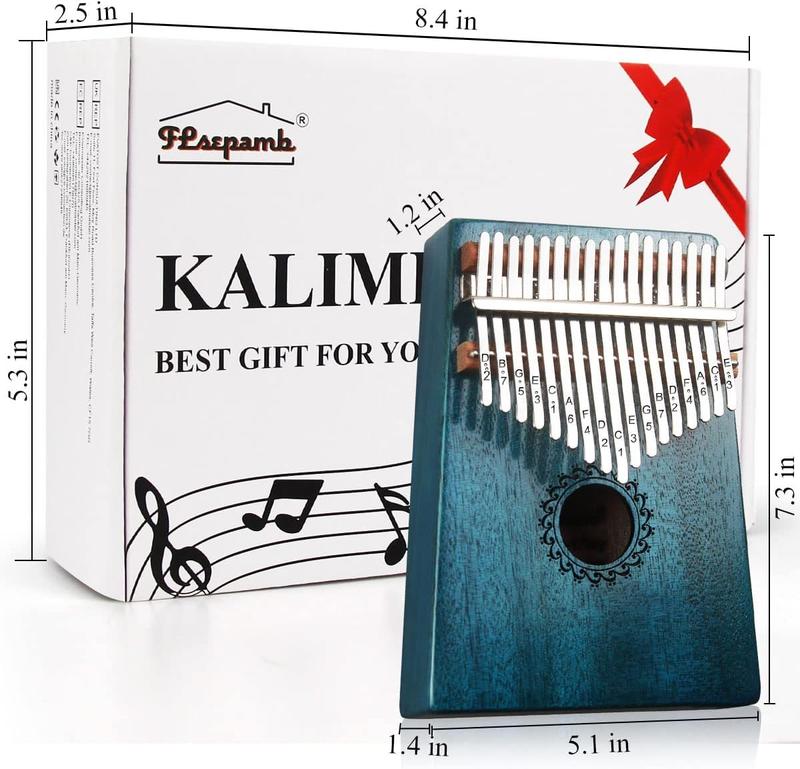 FLSEPAMB Kalimba 17 Key Thumb Piano with Mahogany Wood Portable Mbira Finger Piano Gifts for Kids and Piano Beginners Professional (Blue)