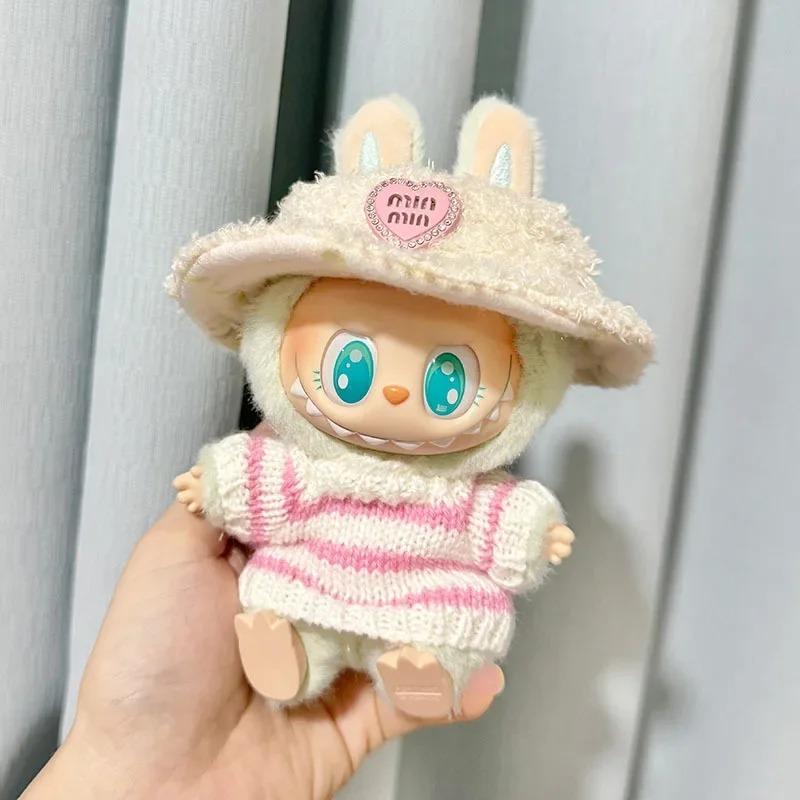 (No Doll) Mini Doll'S Clothes Outfit Accessories For Korea Labubu V1 V2 Idol Sitting Party Pink And White Striped Sweater Cup Clothing