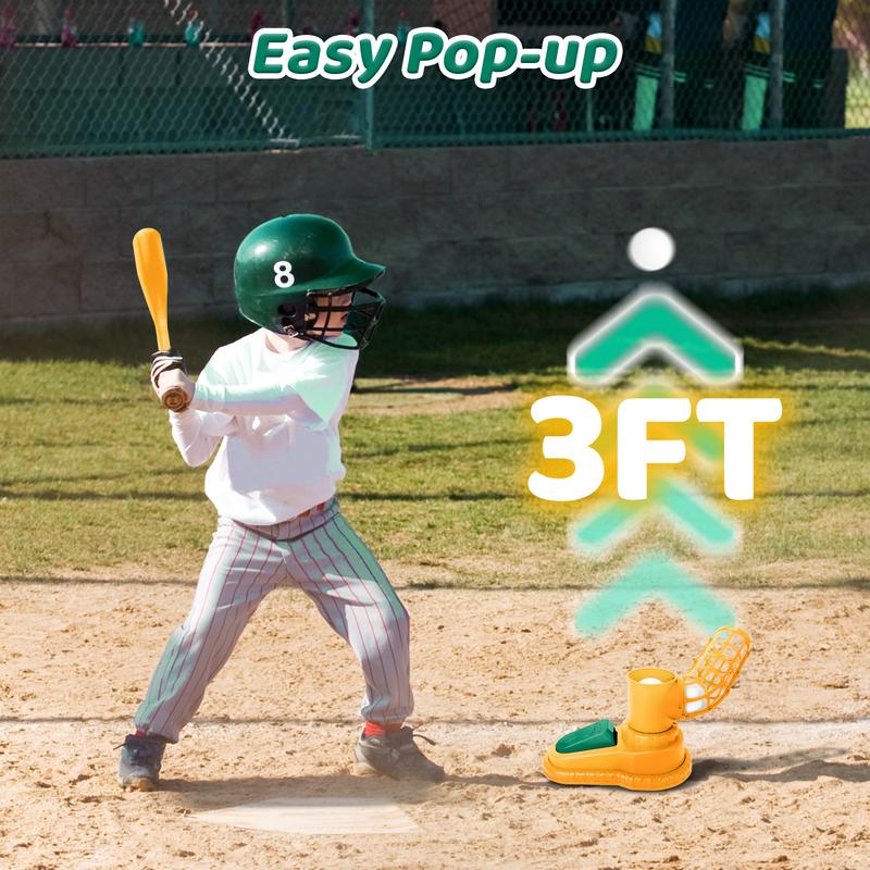 Kids Sports Baseball Pitching Machine for Toddlers 3-5 & 5-8 Baseball Batting Game with Collapsible Bat & 3 Balls, Outdoor Baseball Toy Gift for Boys & Girls