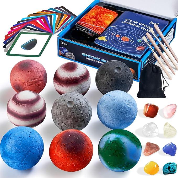 JoyCat Gemstone Dig Kit, Excavate 18 Gems from The Solar System, Space Planet Toys STEM Science Kits