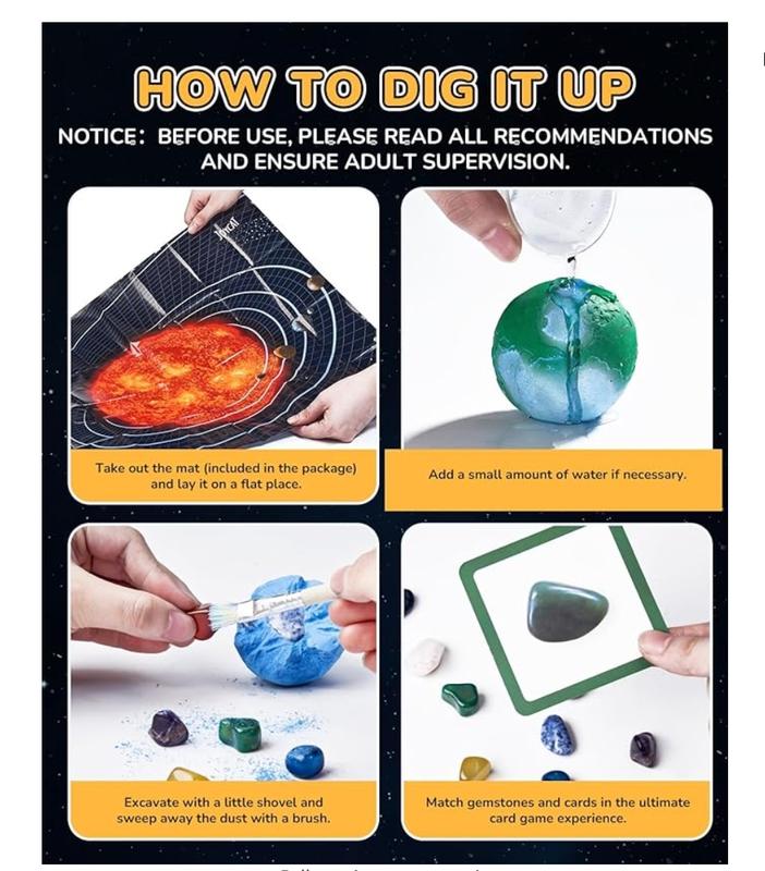 JoyCat Gemstone Dig Kit, Excavate 18 Gems from The Solar System, Space Planet Toys STEM Science Kits